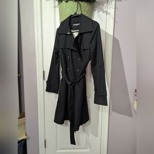 Karl Lagerfeld Charcoal Double-Breasted Trench Coat